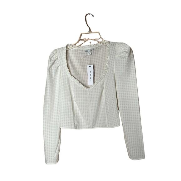 TOPSHOP Satin Prairie Crop ruffle Top ivory sz 6 puff long sleeve - Picture 2 of 11